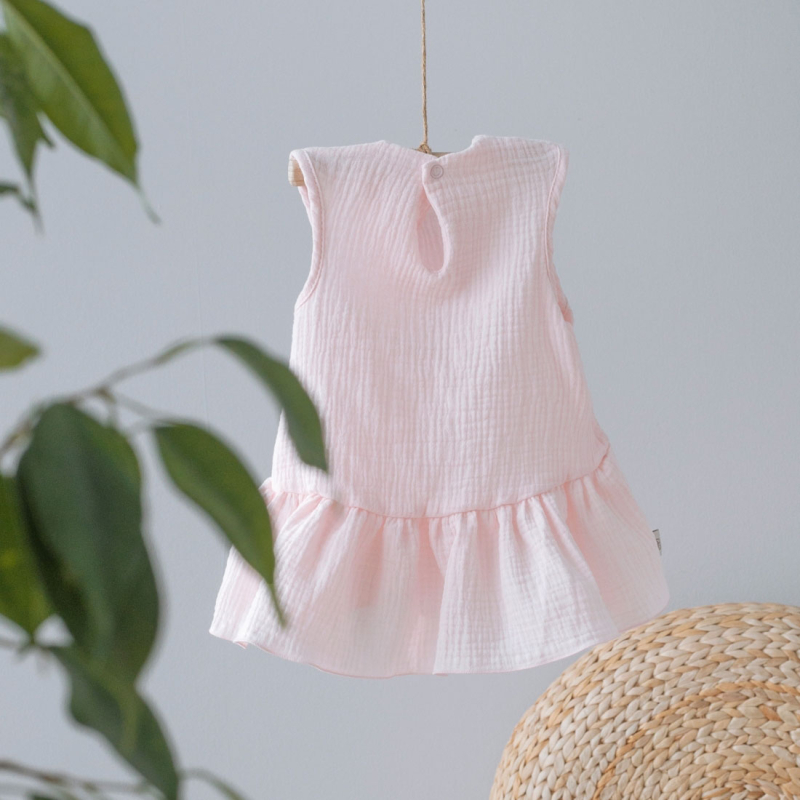 Платье KiDi kids без рукавов, с воланом, розовое, размер 24, рост 74-80 см